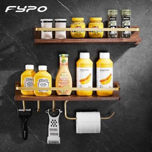 Fypo Wall-Mounted Kitchen Organizer Aluminum Storage Rack Spice Jar Rack Cabinet Shelf Supplies Bathroom Shelf