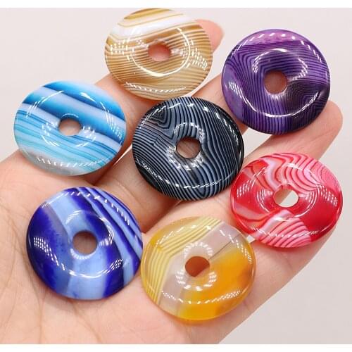 Natural Semi-precious Stone Dark Blue Stripes Agate Large Beads Round Pendants Necklaces Ornaments Handmade Crafts DIYHoles7.5mm