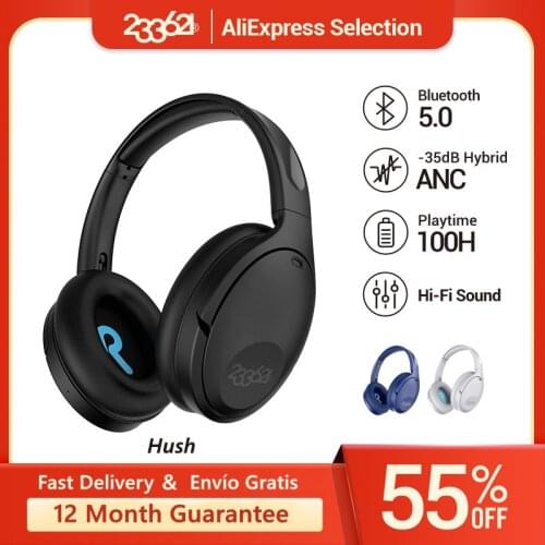 Hush Active Noise Cancelling Headphone Bluetooth 100H Playtime Wireless Over-Ear Headsets Touch Control Deep Bass Headphones