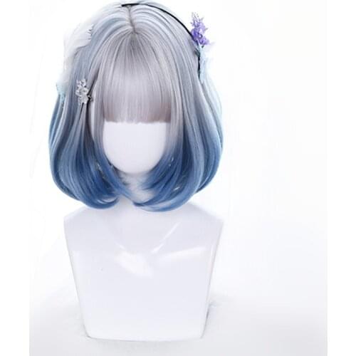 GAKA Synthetic Pink Bob Wigs for Women Ombre Black Rose Red Cosplay Wavy Wig with Bangs Heat Resistant Short Blue Hair Natural