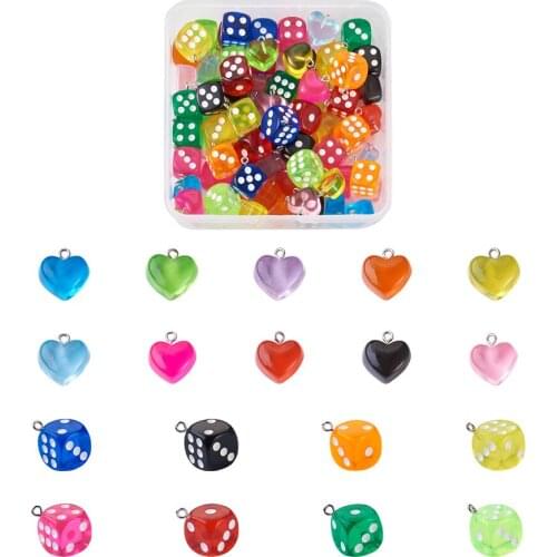 90Pcs Mixed Heart & Dice Resin Charms Pendants For DIY Necklace Bracelet Earrings Key Chains Jewelry Making Findings Accessories