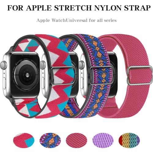 Nylon Strap For Apple Watch Band 44/40/42/38MM Bohemia Braid Adjustable Elastic Band Bracelet iWatch Series6SE 5 4 3 Accessories