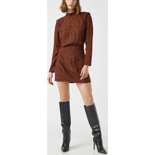 Turtleneck Long Sleeve Printed Short Dress 2 colors black - brown new season women dress elegance chic style