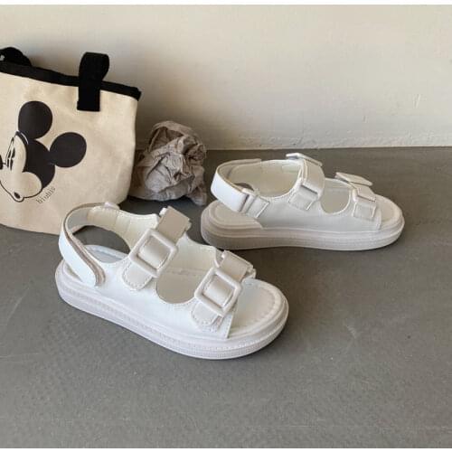 Women Real Leather Sandals Designer Metal Buckles Shoes Women Flat Heels Solid Color Casual Lady Footwear