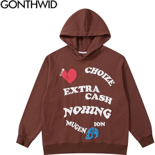 GONTHWID Harajuku Streetwear Hooded Sweatshirts Hip Hop Graffiti Heart Skull Print Hoodies Fashion Casual Loose Pullover Tops