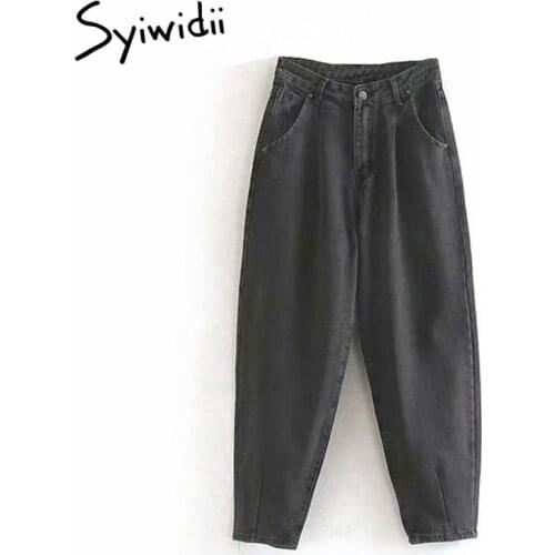 Syiwidii Mom Baggy Jeans Women Vintage Streetwear High Waisted Oversized Boyfriend Gray Full Length Pants 2021 Fall Winter