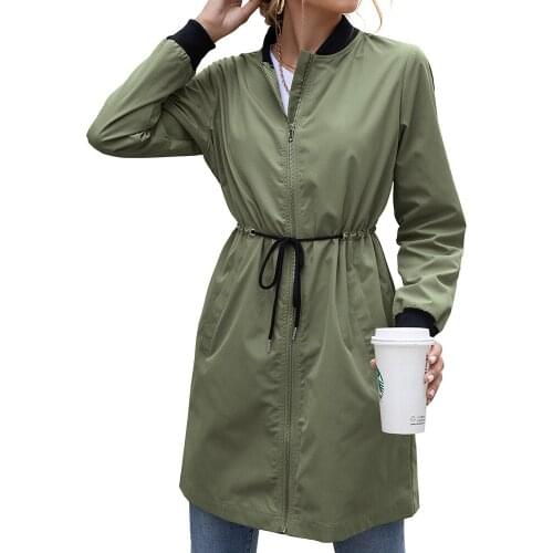 Outdoor Waterproof Clothing Medium-length Waist Windbreaker Zipper Raincoat Jacket Top Female Trench Good Quality