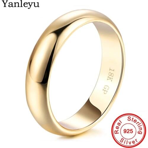 Yanleyu 18K Yellow Gold Filled Jewelry 18KGP Stamped Wedding Band Rings for Men and Women Couple Rings Anniversary Gift PR426