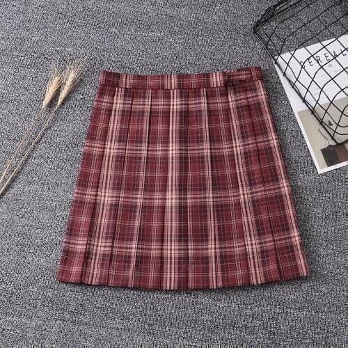 Deep light Red line grid color JK Pleated skirt 43cm summer thin skirts women cosplay Japanese schoolgirl