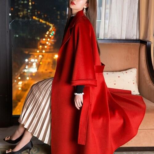Double-sided cashmere Long Coat Women Red High-end Winter Warm Wool Overcoat Coat Elegant Temperament Female Streetwear clothing