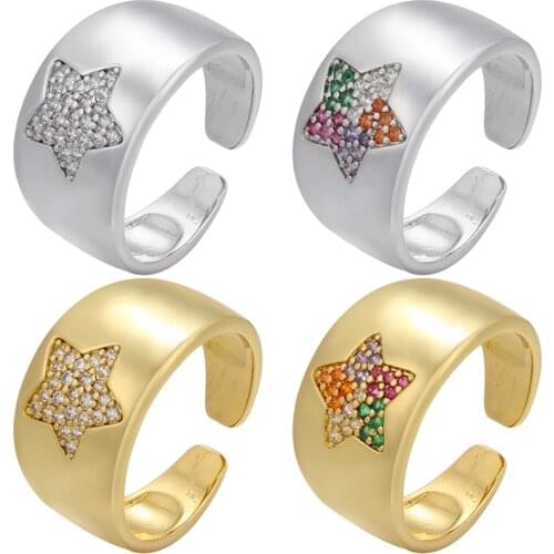ZHUKOU gold silver color rainbow star rings for women CZ crystal opening chunky rings girl party Fashion jewelry wholesale VJ220