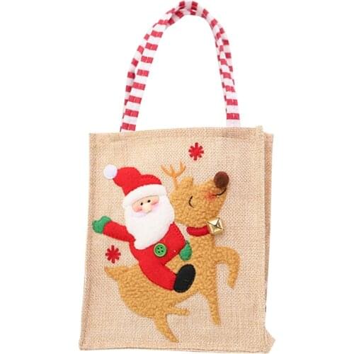 1Pcs Christmas Gift Bag Creative Cute Linen Bag Snowman And Santa Claus Riding Elk Pattern Four Different Styles