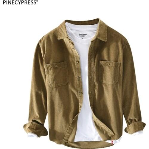 100% Cotton Corduroy Anti-static Anti-pilling Quality Man Spring Summer Autumn Long Sleeve Male Pockets Men Casual Shirt