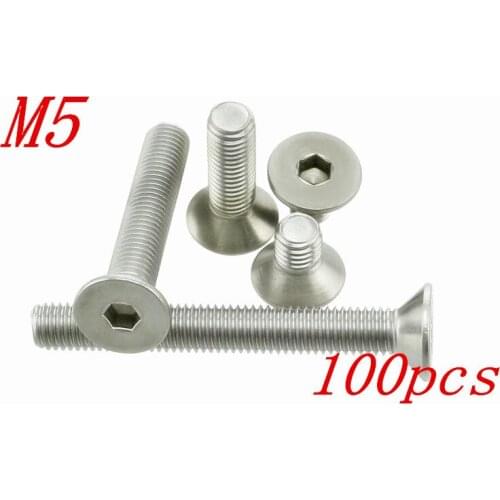 100pcs/Lot Free Shipping M5*6/8/10/12/14/16/18/20/22/25/30/35-70mm Stainless Steel Flat Head Drive Hexagon Socket Cap Screw Bolt