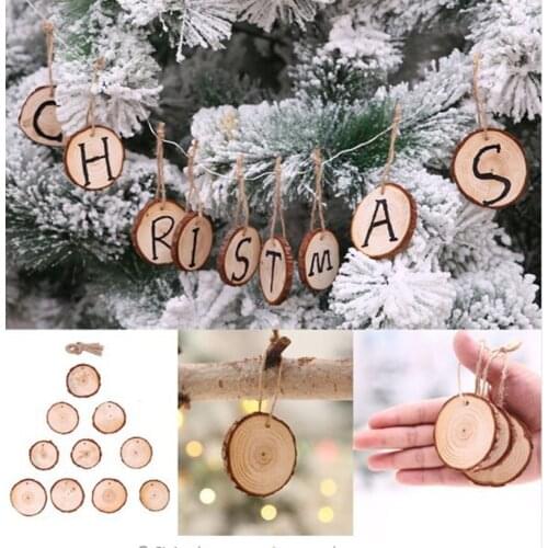 10Pcs DIY Natural Wooden Pendant Christmas Tree Decorations Wood Hanging Ornaments Christmas Decorations For Home New Year Decor