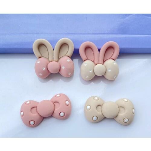 20Pcs Kawaii Cartoon Rabbit Ear Bowknot Flatback Resin Cabochon DIY Scrapbooking For Phone Headwear Decoration Accessories