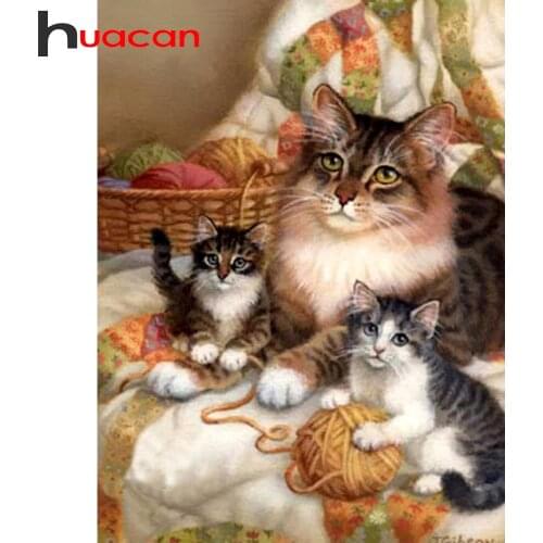 Huacan 5D Diamond Painting Animal With Square Round Stones Diamond Mosaic New Arrival Cat Diamond Embroidery Cross Stitch Kit