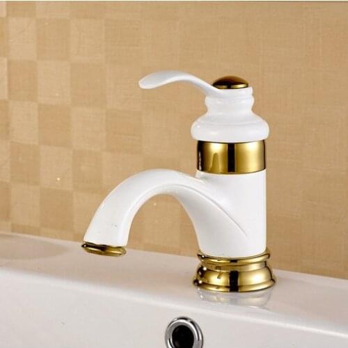 Free shipping Baked white paint bathroom basin mixer tap of hot cold antique bathroom basin sink water faucets