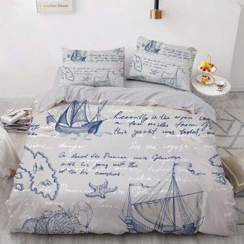 Europe 3D Bedding Sets Duvet Cover Set Quilt Covers and Pillowcases King Queen Double Single Size Sailing Gray Pattern