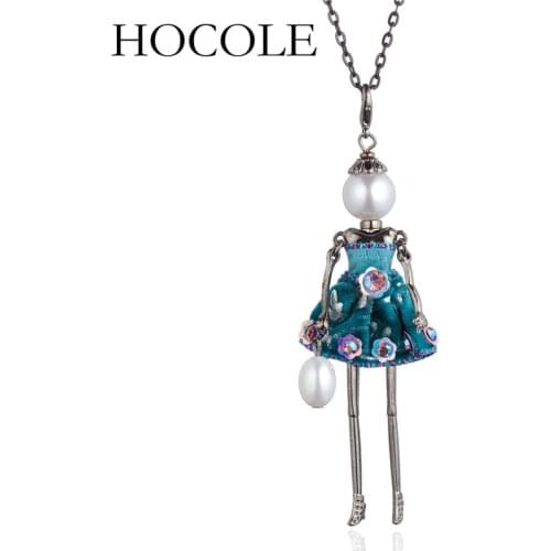 HOCOLE New Arrival 3 Colors Dress Flower Doll Necklace for Women Long Chain Sweater Statement Necklaces & Pendants Jewelry Gift