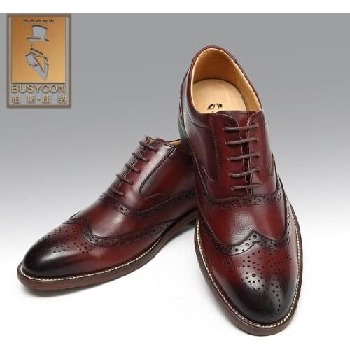 Brown Brogue Mens Shoes Genuine Leather Party Wedding