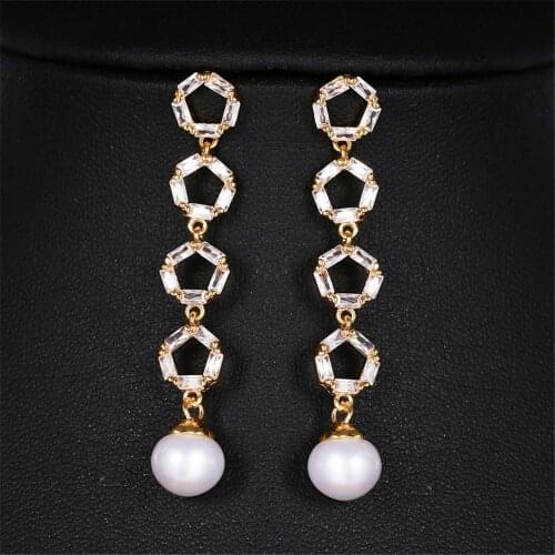 KSRA Vintage Personality Pearl Earrings For Women Romantic Wedding Bride Zircon Long Earrings Jewelry Bridesmaid Accessories New