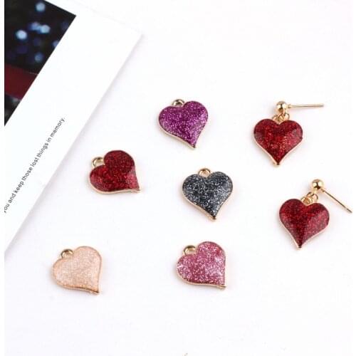 MRHUANG 10pcs/pack Bling Heart 15*17mm Enamel Charms Pendant For DIY hand made jewelry finding