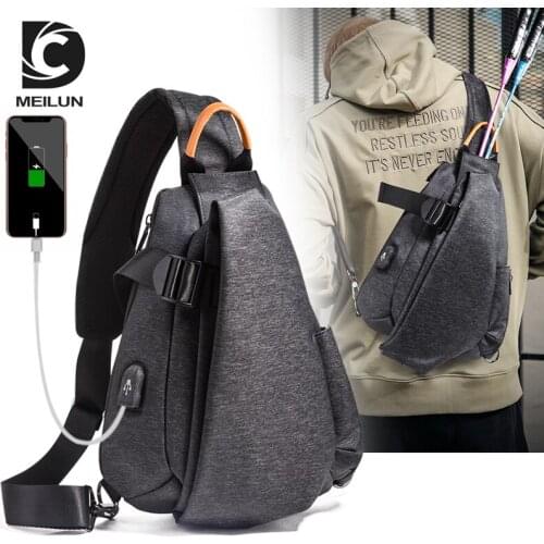 DC.Meilun Men Chest Bag Large Space Oxford Material Waterproof Multi-function Single Shoulder USB Charge Chest Bag