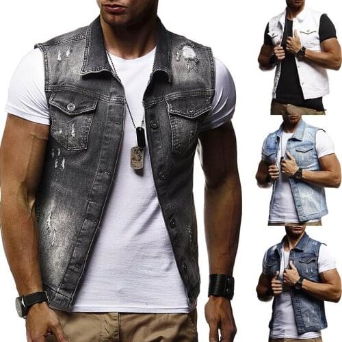 2020 Summer Large Size Mens Cowboy Vest Large Loose M-XXXL Denim Casual Vest Color White, Light Blue, Dark Blue Gray