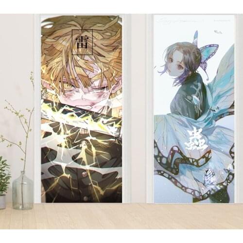 Japanese Anime Demon Slayer Door Sticker Self Adhesive Kamado Nezuko Wallpaper On the Doors DIY Renovation Waterproof Poster