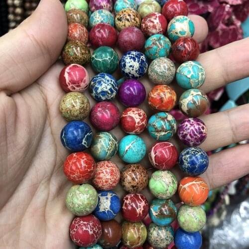 Natural Multi Color Imperial Jaspe r beads,Sea Sediment Jaspers Beads 6MM 8MM 10MM 12MM Round Stone Loose Beads for jewelry 15"