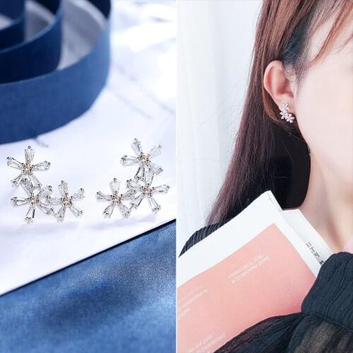 Newest Ear Studs 925 Silver Women Crystal Flower Snowflake Shaped Earring Dainty CZ Diomand Stud Earring Engagement Jewelry