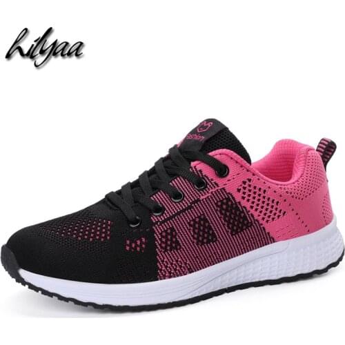 New Fashion Women Sneakers Flying Weaving Mesh Breathable Comfortable Girls Running Flats Shoes Female Outdoor Sport Sneakers