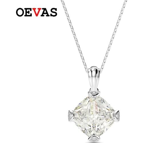 OEVAS Luxury 11ct Princess Cut Created Moissanite Diamond Gemstone Pendant Necklaces Solid Silver 925 Fine Jewelry Necklace Gift