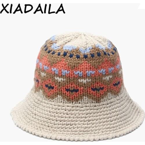 Female Knitting Bucket Hats Harajuku Bucket Hat Fishing Outdoor Panama Hip Hop Cap Mens Summer for Fisherman Hat Women Spring