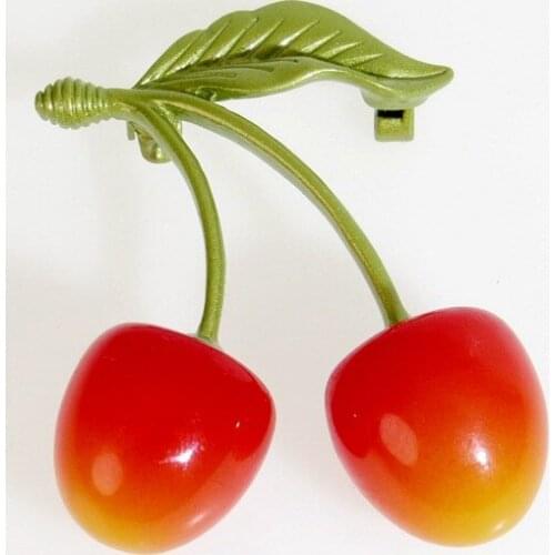 Simple Trend Elegant Metal Cherry Fruit Brooch for women girls party Overcoat Accessories Scarf Buckle Jewelry HUANZHI 2021 NEW