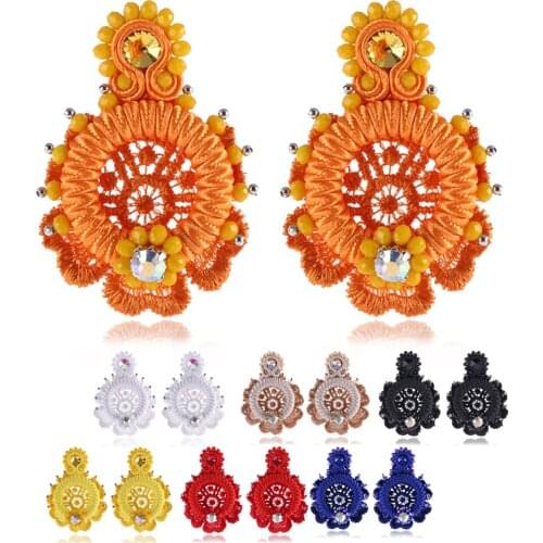 KpacoTa Ethnic style earrings Jewelry for women Lace Soutache Leather Flash beads Handmade big earring blue orange Oorbellen