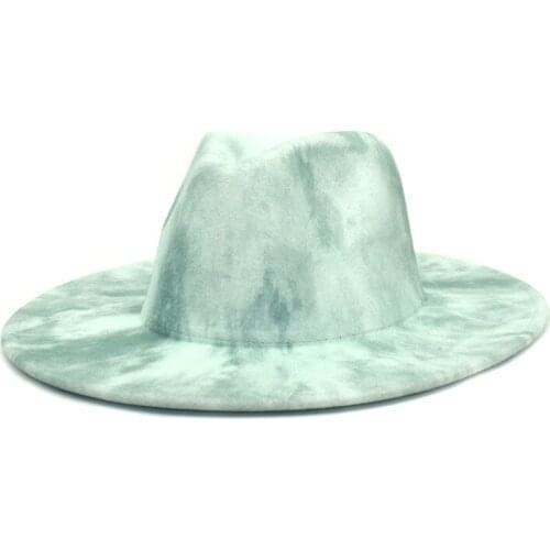Tie Dyed Special Style Wide Brim Fedora Panama Hat Colorful Woolen Jazz Hat Men Women Felt Hat Wool-like Panama Hat