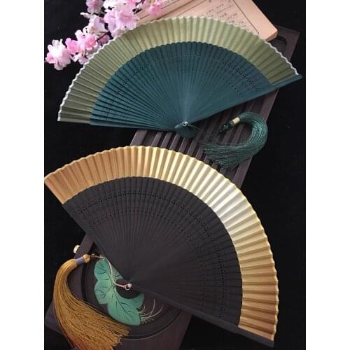 Edo Japanese Style Japanese Style Folding Fan Kimono Fan Real Silk Female Fan Small Flower Carved Gradient Blank Fan Golden