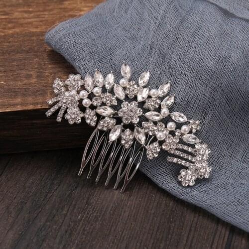 Crystal Silver Color Tiaras Hair Combs Bridal Women Wedding Hair Accessories Flower Headpiece Hair Jewelry Gifts Party Pageant