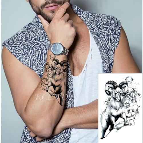 Waterproof Temporary Tattoo Sticker Sheep Goat Forest Moon Fake Tattoo Flash Tattoo Hand Arm Leg Body Art for Women Men