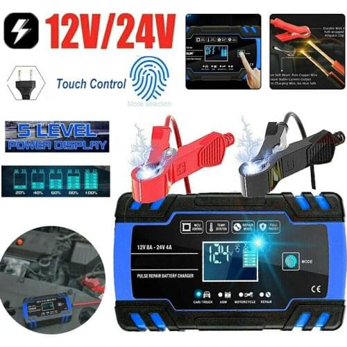 Motorcycle Battery Charger Car Truck Battery Charger Smart Repair 12V/24V 6-150AH LCD Display Pulse Repair Battery Charger