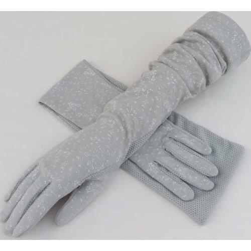 Female Gloves Driving Long Hand Womens Gloves Cotton Summer Sunscreen Opera Cotton UV Protection Anti Slip Full Finger Beige