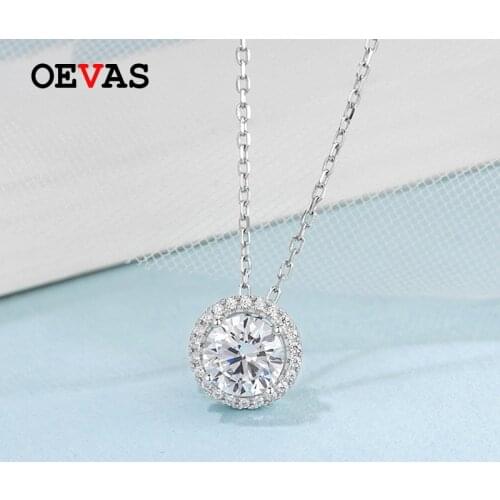 OEVAS Real 1 Carat D Color Moissanite Bridal Pendant Necklace 100% 925 Sterling Silver Sparkling Engagement Party Fine Jewelry
