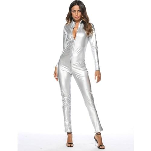 Women Sexy Lingerie Faux Leather Female Bodysuit Plus Size Double Zipper Latex Catsuit Bodycon Erotic Shaping Leotard For Sex