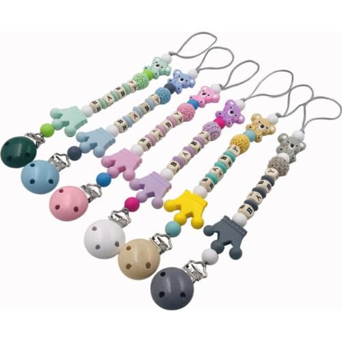 1pcs Pink Silicone Letter Teether Baby Pacifier Clips Crochet Beads Silicone Koala Pacifier Chain Baby Shower Toys Gifts