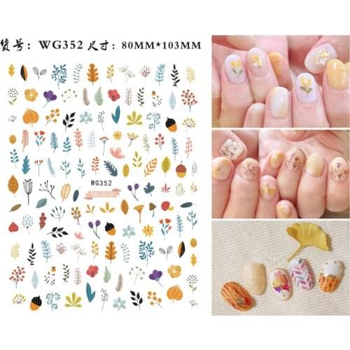 WG342-WG352)10pcs colorful plant leaves nail art stickers autumn maple leaf nail art repair tools nail art decoration set