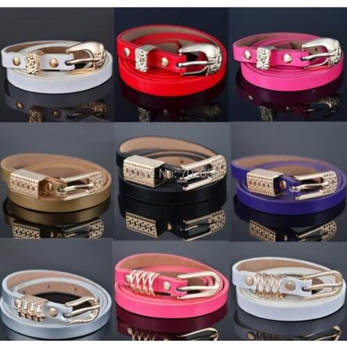 2016 candy color solid Ladies PU LeatherThin Skinny Waistband Belt Fashion Belts mixed design color 30pcs/lot #3843