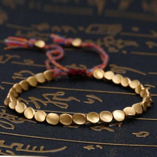 2020 Copper Beads Bracelets Buddhist Tibetan Braided Cotton Lucky Rope Handmade for Women Men Beads Bracelets Jewelry