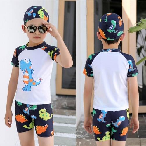 2021 Swimsuit Kids Boys Swimwear For Children 3 Pieces Splitted Child Bathing Clothes Dinosaur Print Toddler Boy Swimming Suit
